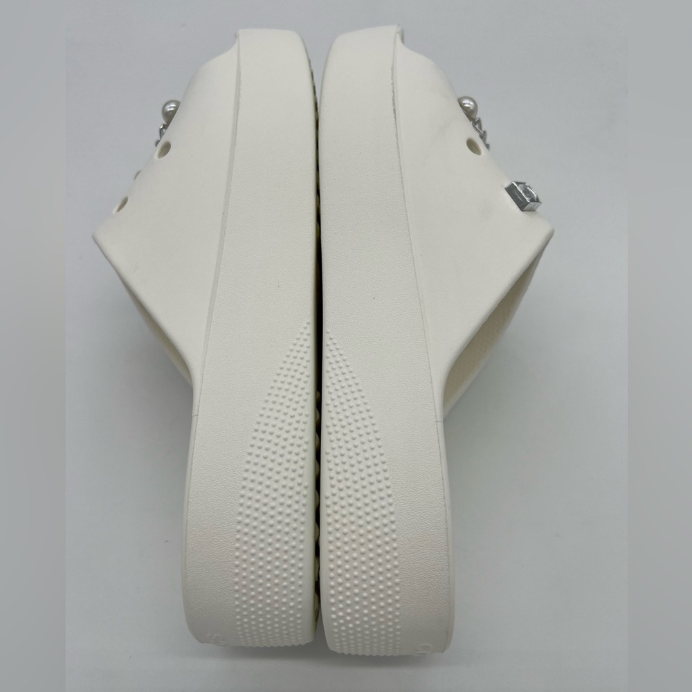 Crocs Classic White Platform Summer Slide Sandals with Silver Chain & Rhinestone - Picture 5 of 15